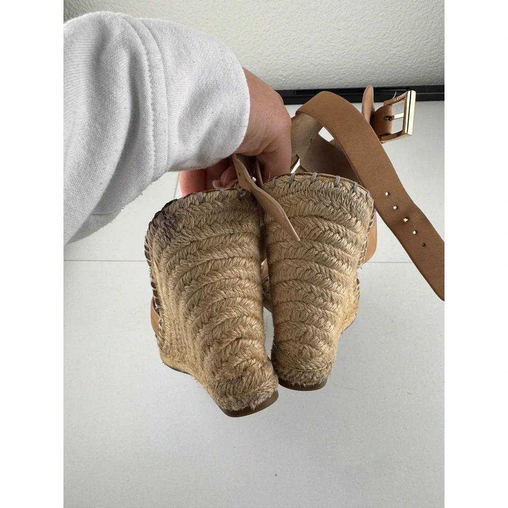 Joie Kaelyn‎ Tan Leather Espadrille Wedge Sandals Size 39.5 8.5 Brunch Festival